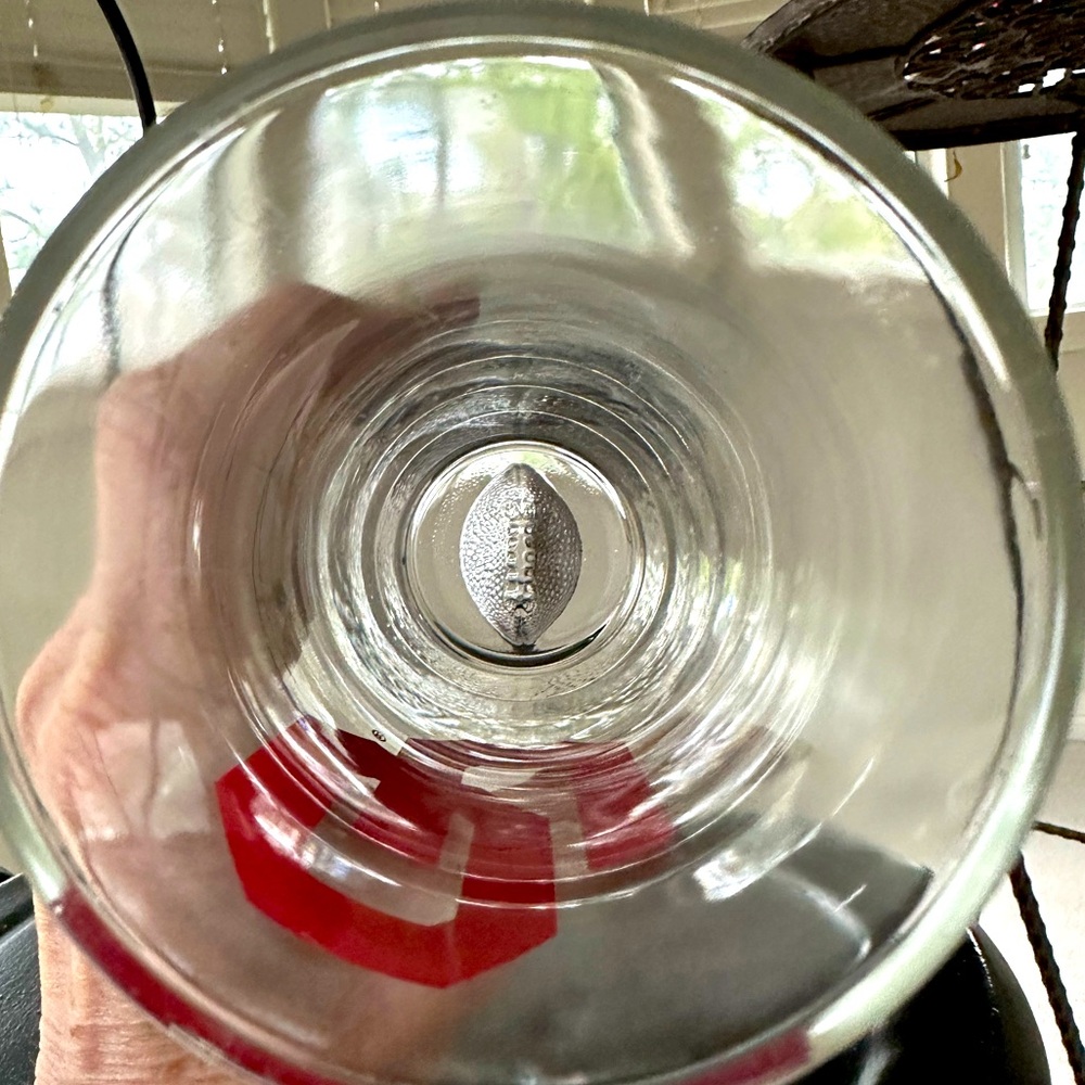 OU OKLAHOMA UNIVERSITY FOOTBALL IMPRINT HEAVY GLASS TUMBLER CLEAR RED 16oz BEER - Picture 10 of 10
